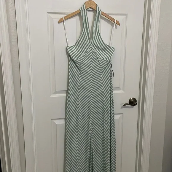 New York & Company | Dresses | New York And Company Womens Green And White Striped  Halter Maxi Dress | Poshmark